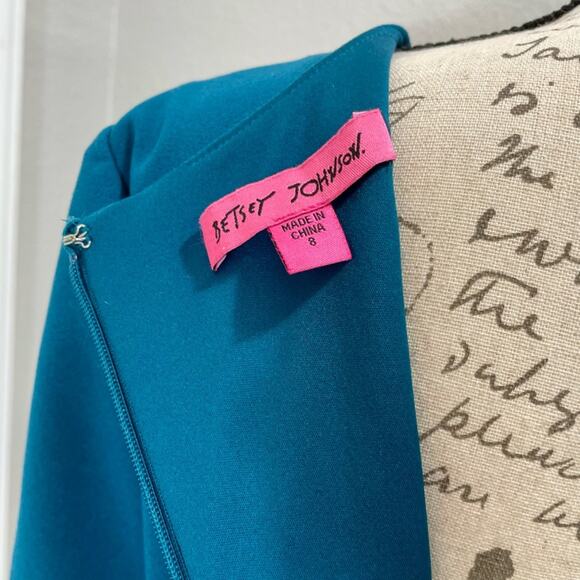 Betsey Johnson Women’s Teal A-line Dress Eyelet Trim Bell Sleeves Size 8 - Picture 8 of 10